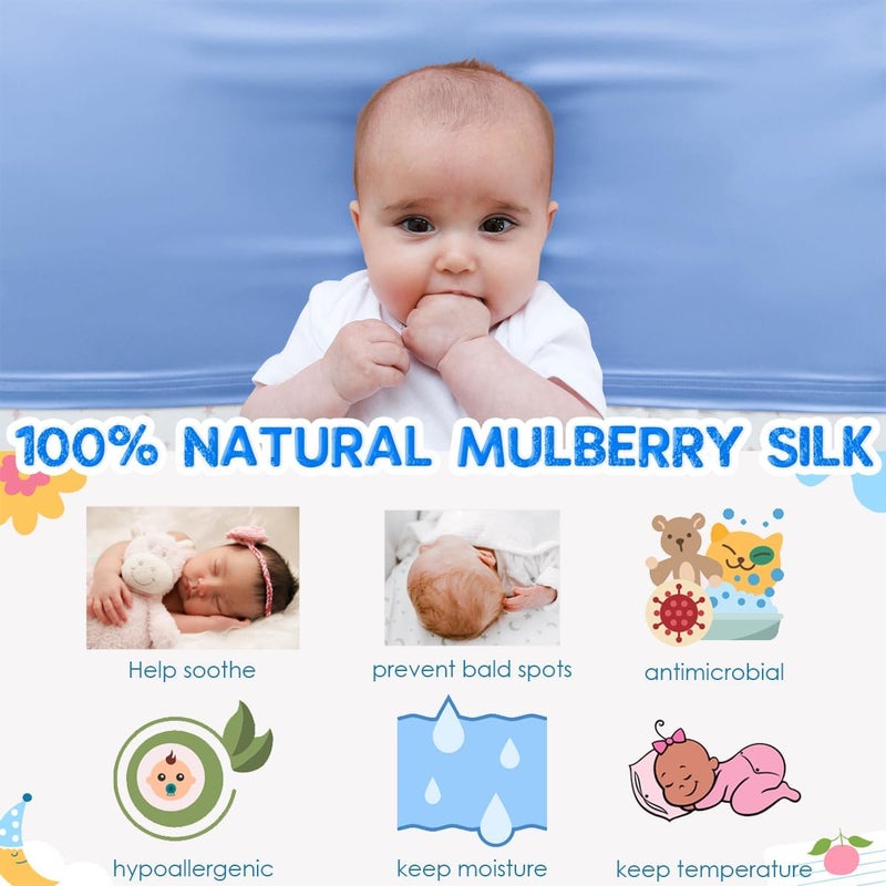 PROMEED 100% Mulberry Silk Bassinet Sleeve for Baby Bald Spots, Preminium 23 Momme Silk Bassinet Half Sheet for Baby Hair(Blue) - Image 2